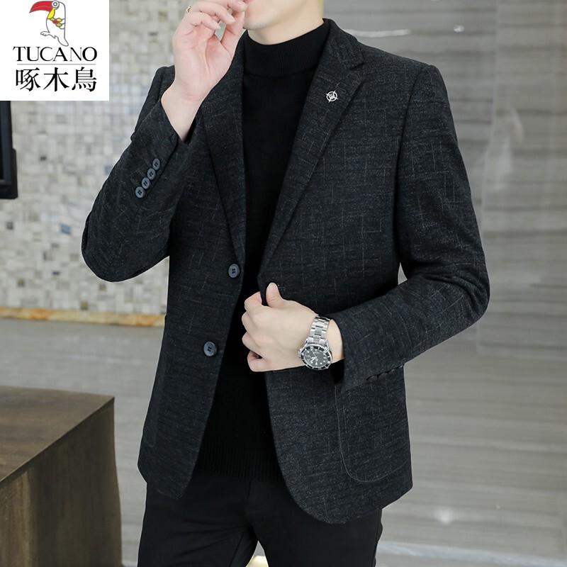 Woodpecker Men's Small Suit Jacket Casual Business Suit for Young and Middle-Aged Dads, Padded and Thickened Suit Jacket for Men
