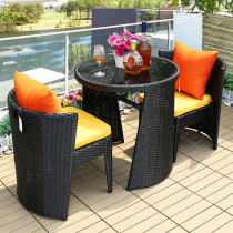 Rattan Jiaju Balcony rattan chair Three-piece set round table Small coffee table Terrace creative simple chair Rattan garden table and chair