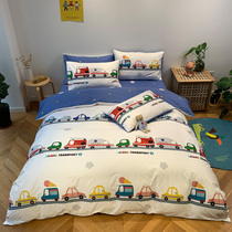 Cartoon childrens bedding cotton four-piece set 1 5m bed boy quilt cover car sheets cotton three-piece set