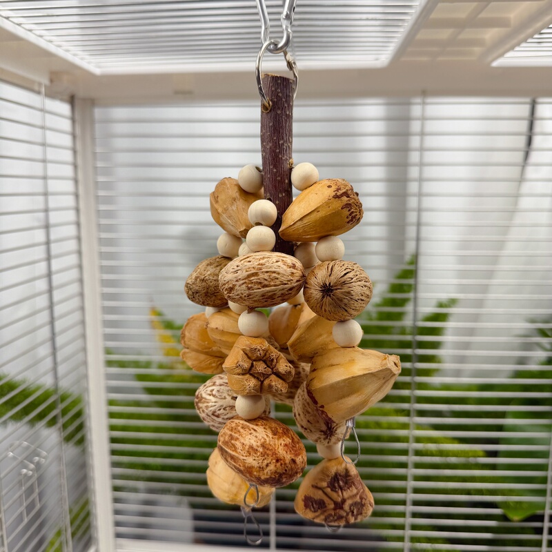 Autumn Pants-Shaped Parrot Chew Toy for Monk Parrots and Cockatiels, Medium-Sized Parrot Teething and Boredom Relief, Three-Row Hanging Accessory Series