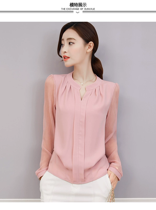 Áo sơ mi nữ Manna voan dài tay nữ 2018 phiên bản Hàn Quốc mới của size lớn chuyên nghiệp chạm đáy áo sơ mi mùa thu giản dị