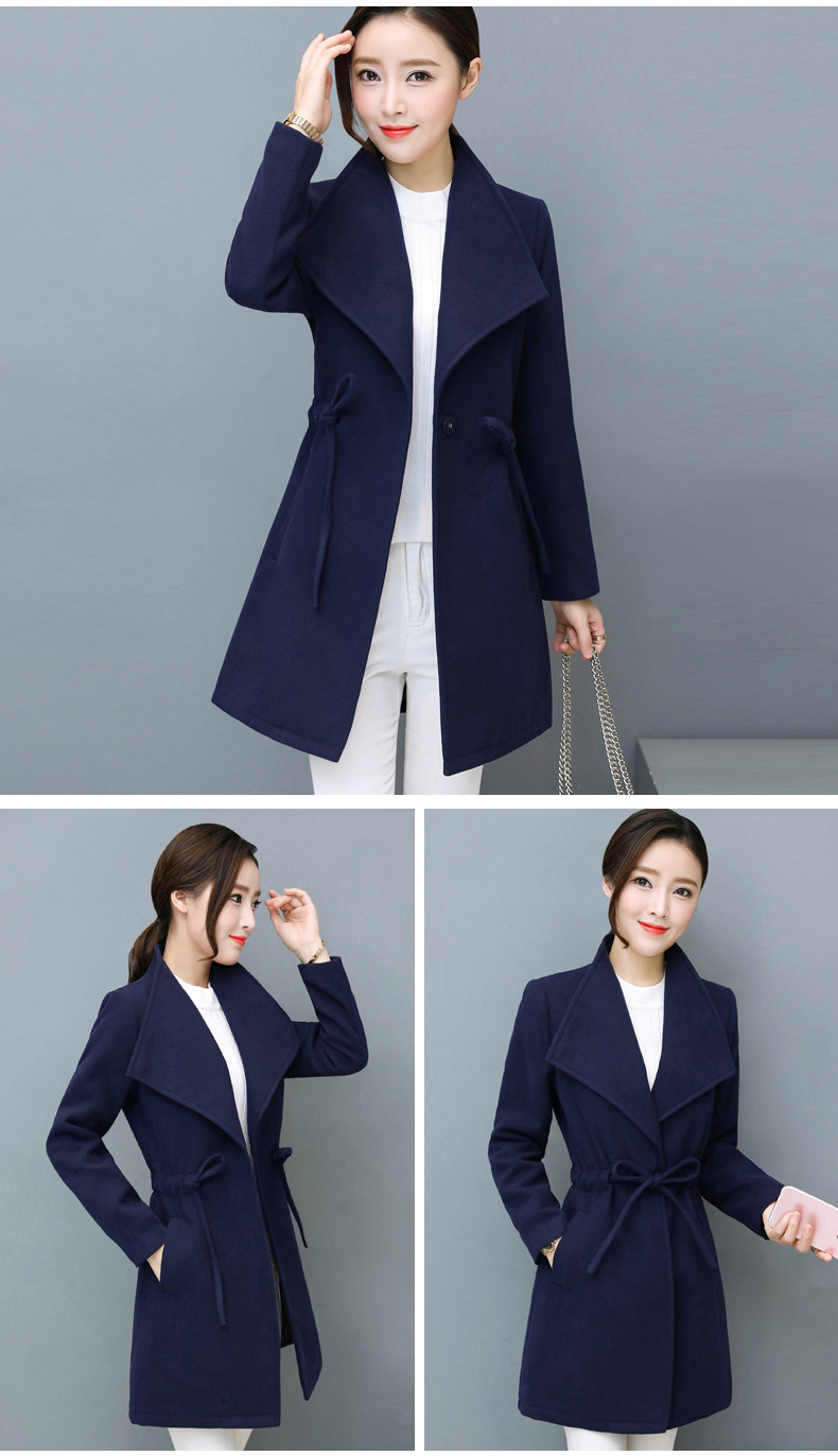 Winter Women Warm Wool Lapel Trench Coat Long Slim Overcoat Outwear