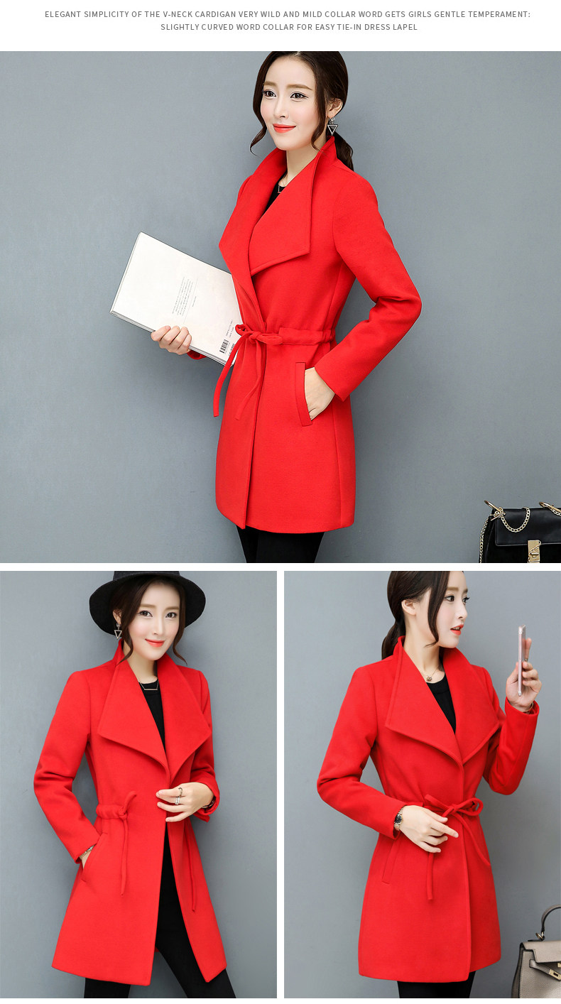 Winter Women Warm Wool Lapel Trench Coat Long Slim Overcoat Outwear