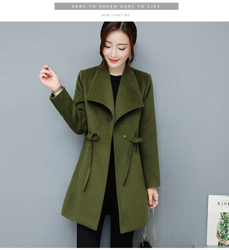 Winter Women Warm Wool Lapel Trench Coat Long Slim Overcoat Outwear