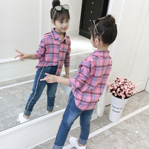 Girls shirt long sleeve 2021 new autumn children Spring cotton shirt baby Foreign style plaid jacket Korean version