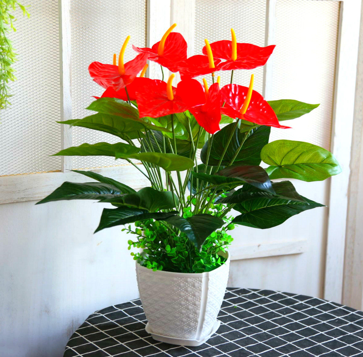 Fake Fire Cranes Plastic Basin Planted Flowers Hongyun When Head Green Plant Fake Flowers Bonsai Office Living Room Flower Opening Gifts