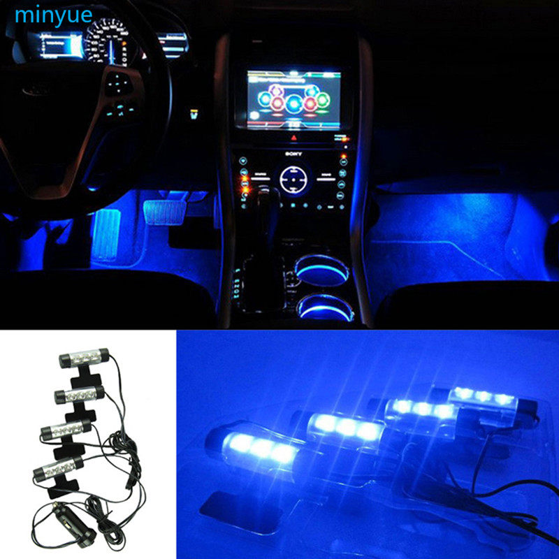 4PCS Set 3LED Blue Car Charge Interior Accessories Fot Car D