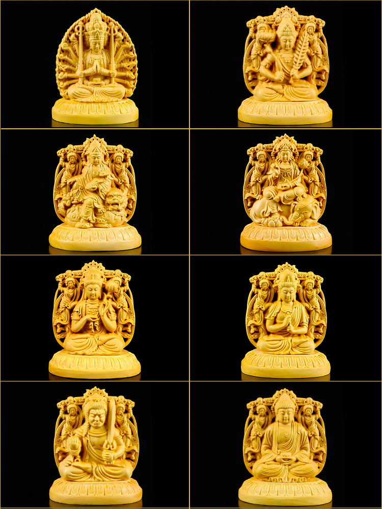 Yellow poplar wood carving this year's two-sided Buddha Guanyin car swinging piece Amitaba Buddha handlebar fitting the portrait patron saint Buddha statue