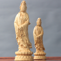 Yueqing boxwood carving home feng shui ornaments carving craft Buddha statue Bodhisattva Lian Zhu Guanyin