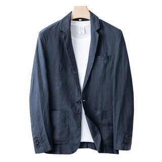 MUJI style summer men's pure linen suit jacket breathable loose single button business small suit large size