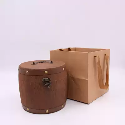 Solid Wood tea bucket Pu'er tea loose tea packaging gift box wooden tea charcoal burnt color wooden barrel New