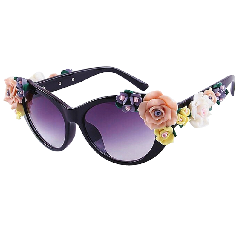 Retro Baroque Flowers Sunglasses Lady Summer Trend Sunglasses Solid Rose Sunglasses