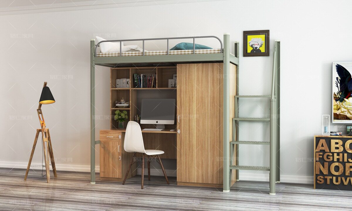 University dormitory apartment school company staff double-layer upper and lower with desk wardrobe wrought iron bed Shandong Qingdao