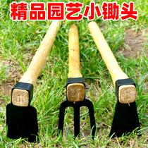 Multifunctional digging hoe short wooden handle reclaiming hoe three-tooth rake weeding plantation farm gardener garden tools