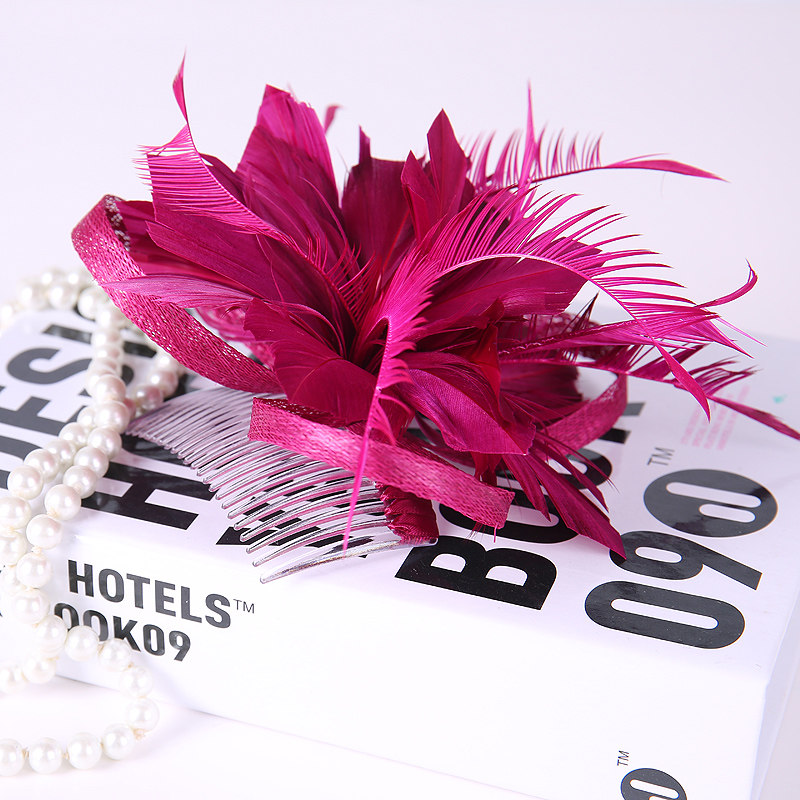 Hot-selling retro feather stage performance headdress, Korean style bridal photography evening party emcee hair comb flower