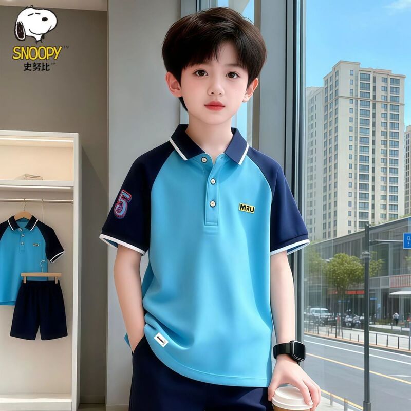 Snoopy Boys' Short-Sleeve T-Shirt Set Summer Color-Blocked Half-Sleeve Polo Shirt Children's Thin Top Snoopy Boys' Short-Sleeve T-Shirt Set Summer Color-Blocked Half-Sleeve Polo Shirt Children's Thin Top