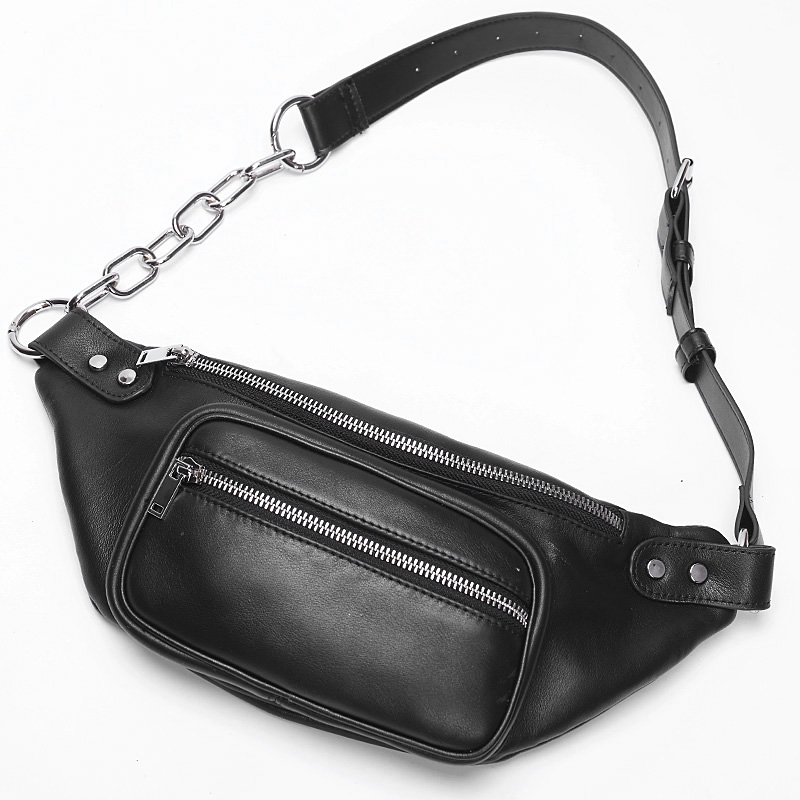 Genuine Leather Pocket Women 2019 new European and American Fashion Ins casual chain chest Baotou layer Bull Leather single shoulder diagonal satchel-Taobao