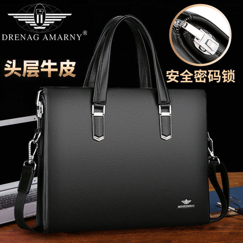 Bull Leather Code Lock Men's Handbag Handbag Genuine Leather Foreign Trade Business Men's Briefcase Single Shoulder Diagonal Satchel Boomer