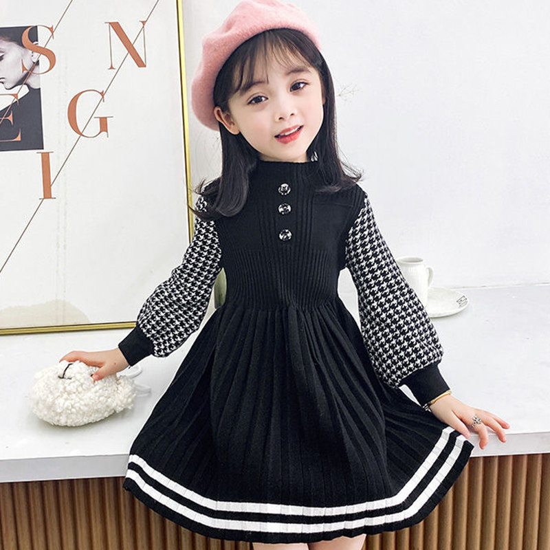 Girls dress knitting 2022 new middle-aged children's long-sleeved princess Korean version baby sweater pleated skirt annual dress