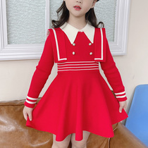 Girl Navy Wind Dress Academy Wind Spring Autumn 2022 New Ocean Gas Baby Knit Princess Dresses Middle School Uniform