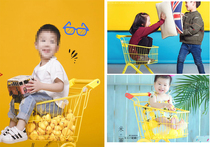 Photo studio childrens photography props creative baby shooting solid color theme trolley shopping cart photo cute wind