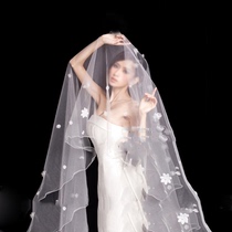 Head yarn new photography props petal veil wedding photo theme Korean flower 3 meters long veil White