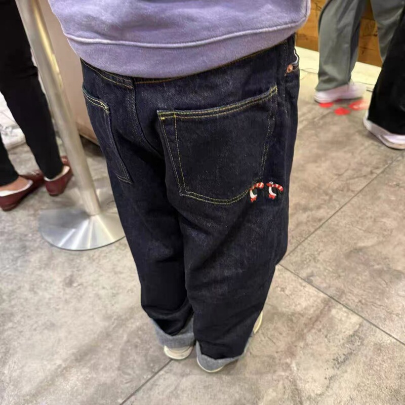 Niuniuy Kids New Penguin Embroidered Jeans for Boys and Girls, Original Color Versatile Denim Pants