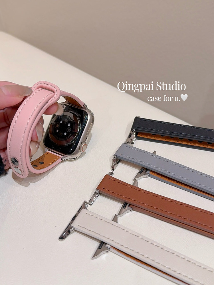 Lightweight Leather Strap for Apple Iwatch, Solid Color Button, Women's Model, Ultra2 New Model, S10 Wristband