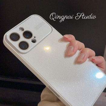 Lightweight Large Window Lens Film White Glass Case Suitable for Apple 17 Pro Max Phone Case iPhone 16 Pro New Model 15 Women's Model 14 High-End Solid Color 13 Simple Texture Full-Cover Hard Case