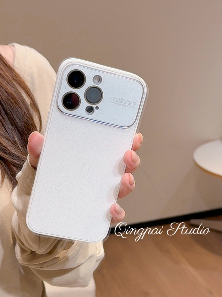 Lightweight Large Window Lens Film White Glass Case Suitable for Apple 17 Pro Max Phone Case iPhone 16 Pro New Model 15 Women's Model 14 High-End Solid Color 13 Simple Texture Full-Cover Hard Case