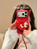 Lightweight Leather New Year Red 3D Heart Mirror Case with Lanyard Suitable for Apple 17 Pro Max Phone Case iPhone 16 Pro New Model 15 Women's Model 14 Simple 13 High-End Full-Cover Hard Case