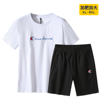 Loose plus size gym casual sportswear suit mens short-sleeved shorts summer fattening fat man fat man