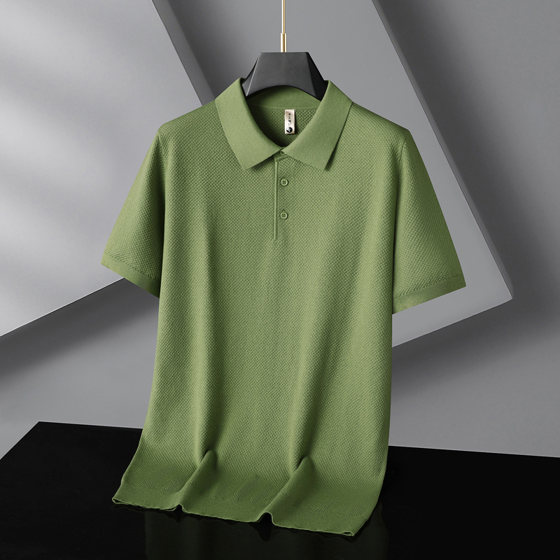 Plus-Size Polo Collar Knit Sweater for Men, Short-Sleeve, Loose Fit, Suitable for Spring and Autumn, Oversized Business Style Turn-Down Collar Knitwear