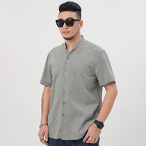 Summer casual mens linen short-sleeved shirt mens large size loose fattened half-sleeved cotton linen fat shirt tide