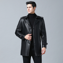 Autumn outfit plus fat plus size middle-aged leather jacket mens large lapel long Puskin windbreaker fat loose jacket