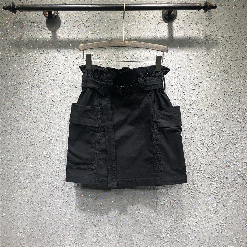 European Station Casual Denim Dress 2022 Spring Summer New Tightness High Waist Large Pocket Tooling Skirt Woman Half Body Short Skirt