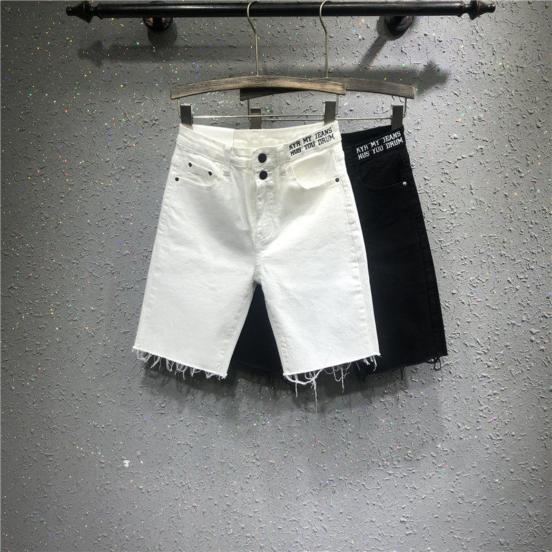Denim Shorts Woman High Waist Thin sports casual white straight cylinder 50% Pants Woman slim fit 50% pants 5 Pants 5 Pants