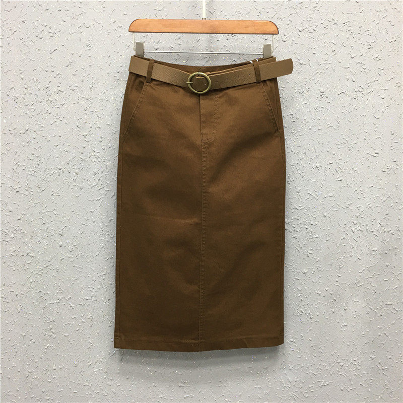 Denim Skirt Woman 2022 new medium long version Spring Europe station High waist elastic rear open fork step half a body hip skirt