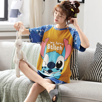 Pajamas female summer cotton short-sleeved shorts student cute Korean version can wear Cartoon Cartoon home clothing set thin