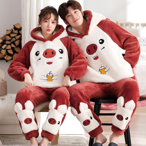 Winter couple pajamas womens coral velvet plus velvet thickened warm mens flannel autumn and winter home service suit