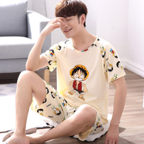 Mens pajamas summer pure cotton thin pajamas Mens summer short-sleeved shorts Cotton cartoon animation home service suit