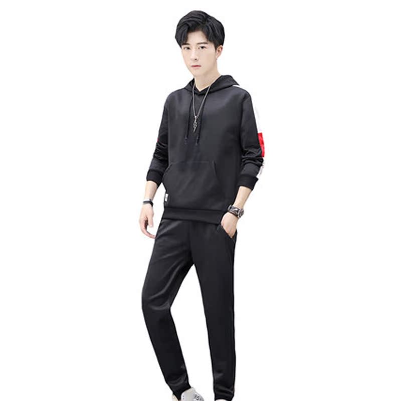 GMRO+2019新款加绒运动套装男休闲运动套装卫衣上衣潮流时尚套装