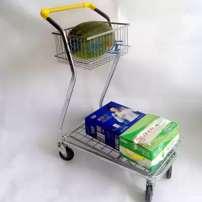 Supermarket shopping cart vegetable and fruit shop trolley truck KTV wine cart small double-layer supermarket shopping cart