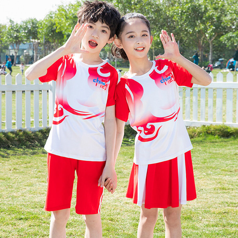 Boys and Girls Summer 2022 New Summer Gas Chinese Cryptopup School Red Children's Sporting Clothes