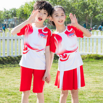 Boys suit 2021 New Girls summer Foreign style Chinese character tide childrens clothing Primary School Red childrens sportswear