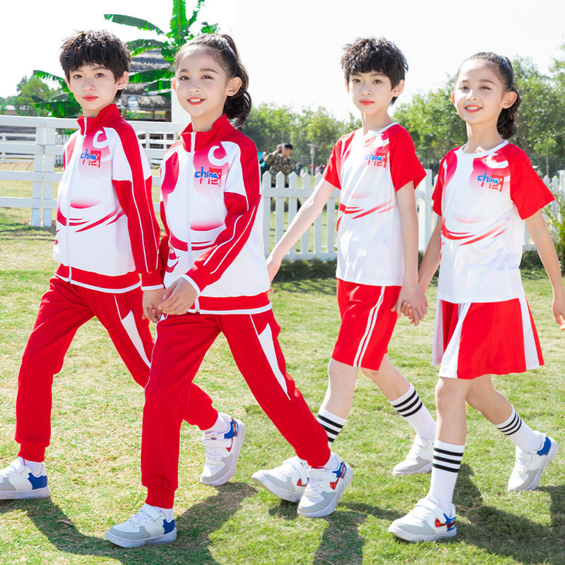 Primary School Uniforms Spring Autumn Suit First Grade Children Red Games Clothing Summer Class Clothing Three Sets China