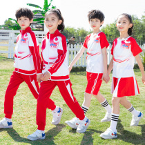 Primary school uniforms spring and autumn suits first grade childrens red sports costumes summer class uniforms three sets China