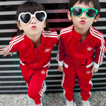 Red boys and girls spring and autumn clothes 2021 new childrens clothing primary school sportswear tide childrens leisure set