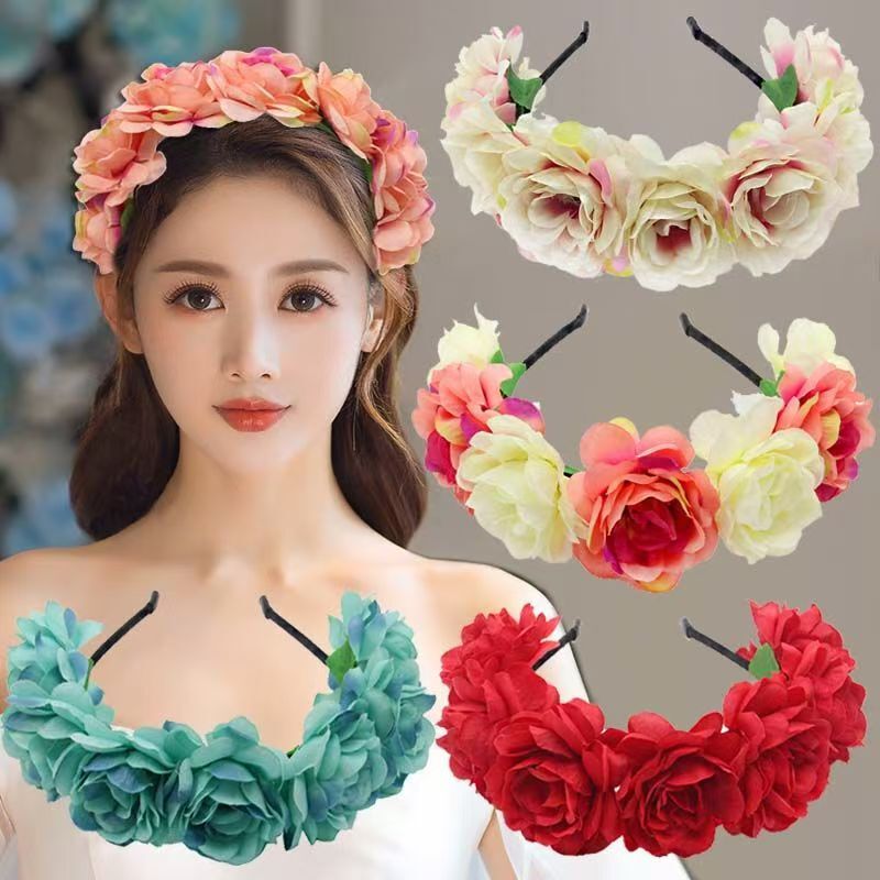 Ethnic Style Flower Wreath Headband Stage Performance Hair Accessory Travel Seaside Photo Shoot Head Flower with Han Costume Accessories Headdress