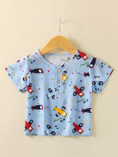 Summer Boys' Silk Short-Sleeved T-Shirt, Mulberry Silk Medium and Large Children's Top, Children's Clothing Cartoon T-Shirt, Breathable and Thin Style